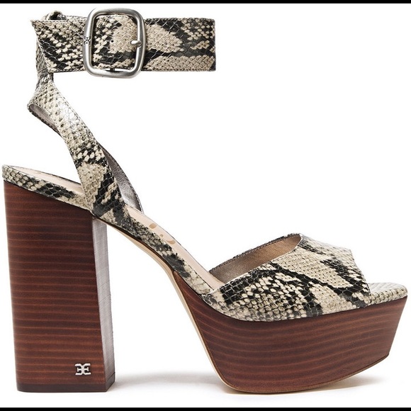 Sam Edelman Rain Snake Chunky Platform Sandal Heels Square Toe Ankle Strap - Picture 2 of 14